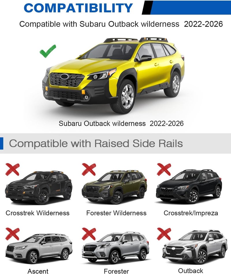 wonderdriver 300lbs Roof Rack Cross Bars Compatible with Subaru Outback Wilderness 2022-2026 (Only Fit Wilderness), Lockable Aluminum Adjustable Roof Rails Crossbars Black Rooftop - Image 2